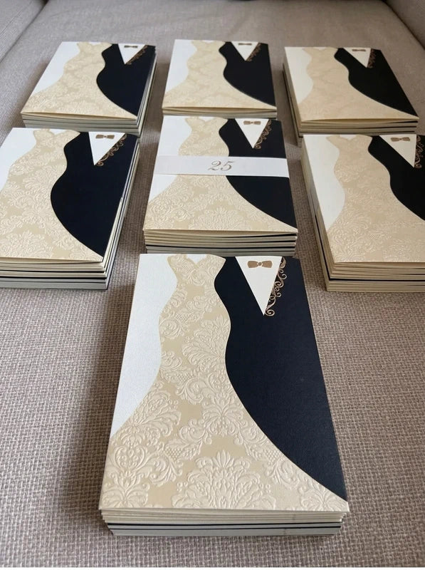 Lot 25 Faire-part mariage élégants luxe 👰🤵 noir & ivoire avec enveloppes