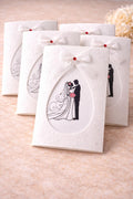 Faire-part mariage élégant couple – carte romantique avec ruban satin et illustration mariés (lot de 25)