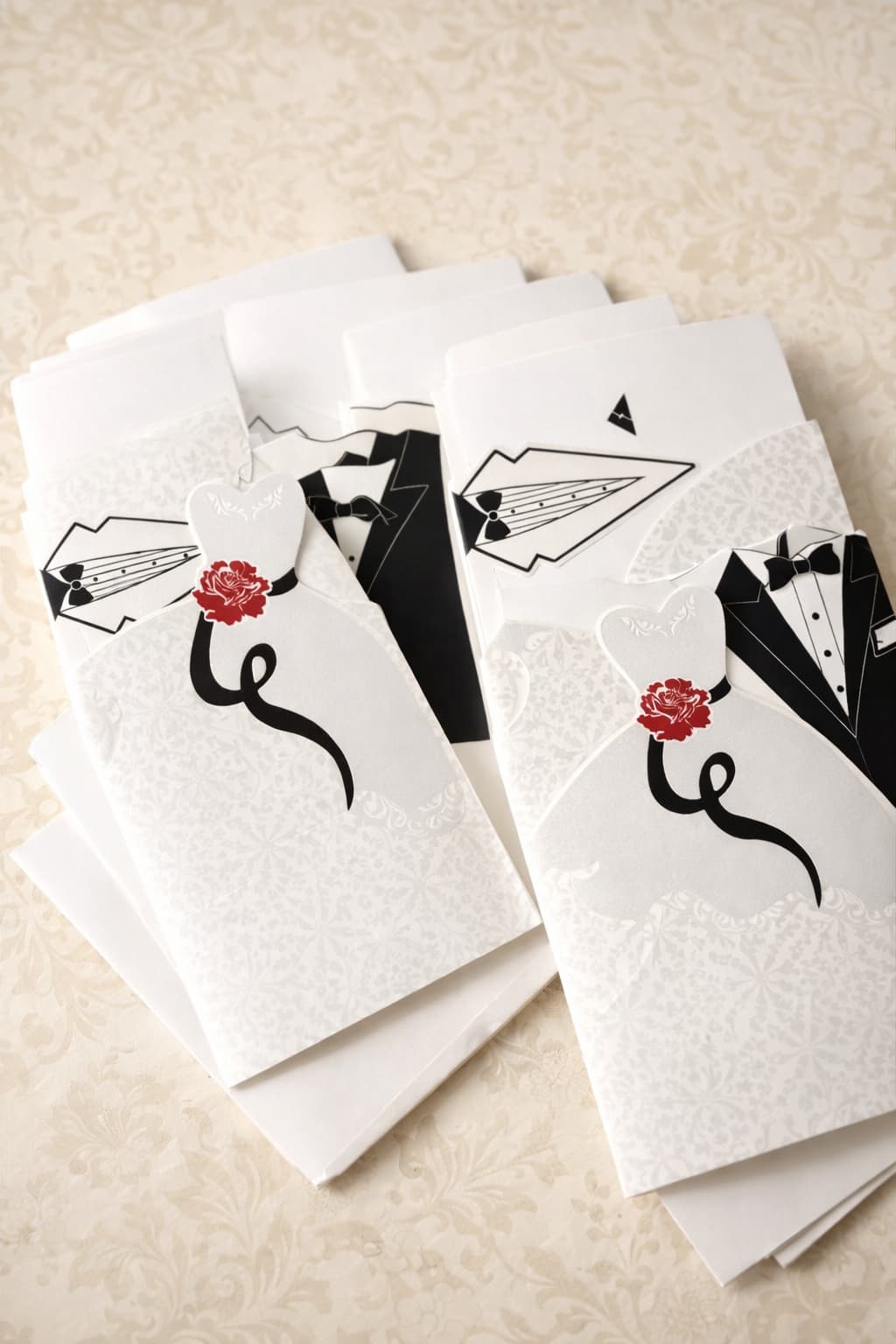 Lot de 25 faire-part mariage élégants – robe de mariée & costume avec enveloppes