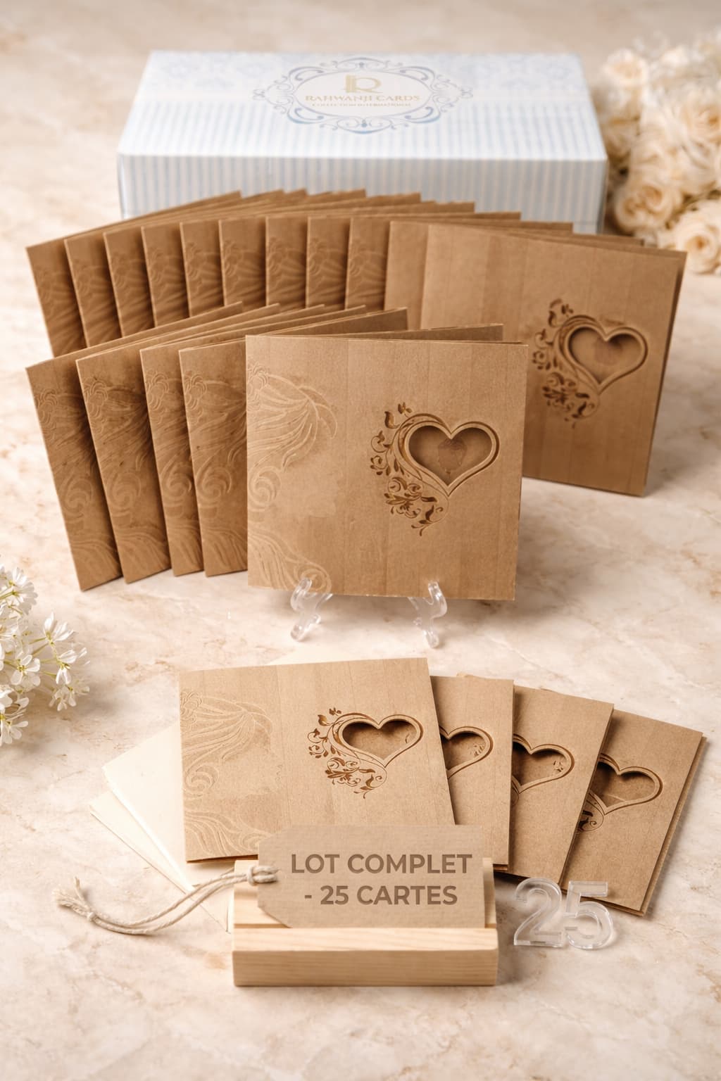 Lot 25 Cartes d’invitation mariage kraft neuves 💌 élégantes avec enveloppes
